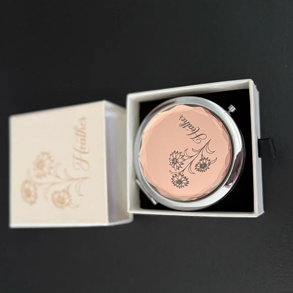 Floral Compact Mirror - Pink & Silver personalized HEATHER - Picture 1 of 4